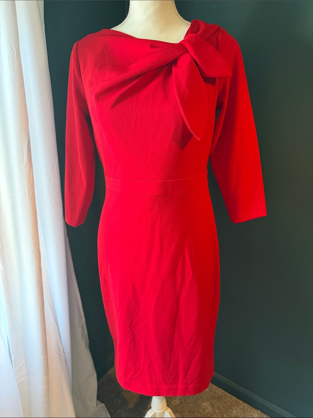 Calvin Klein Red Bow-Detail Sheath Dress - Long Sleeve